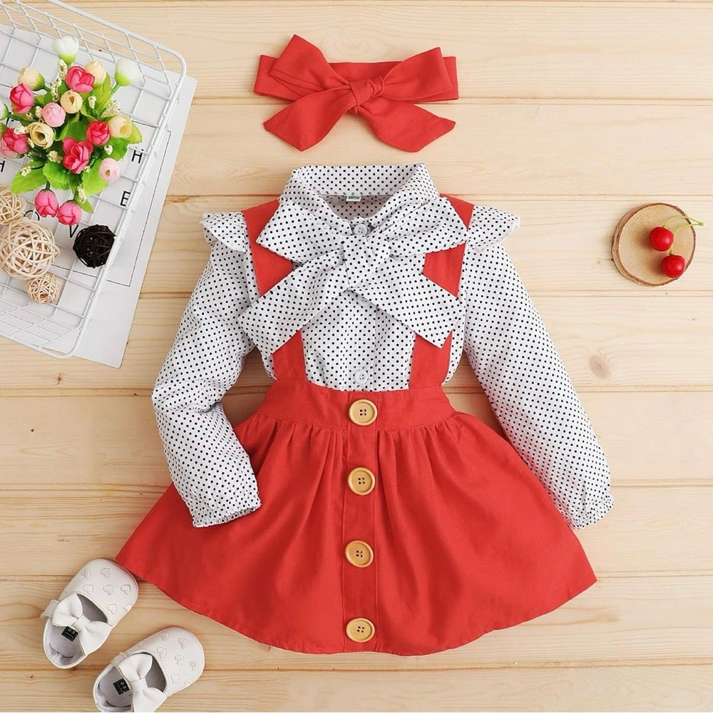 Red and White Polka Dot Dress with Headband. NWOT